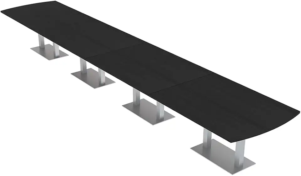 20 Person Boardroom Table | Modular Arc Rectangle Table | Harmony Series | Scratch-Resistant | Brushed Silver Bases | Meeting Tables for Offices, Conference Rooms, & Homes | Black Cypress - 20 Ft