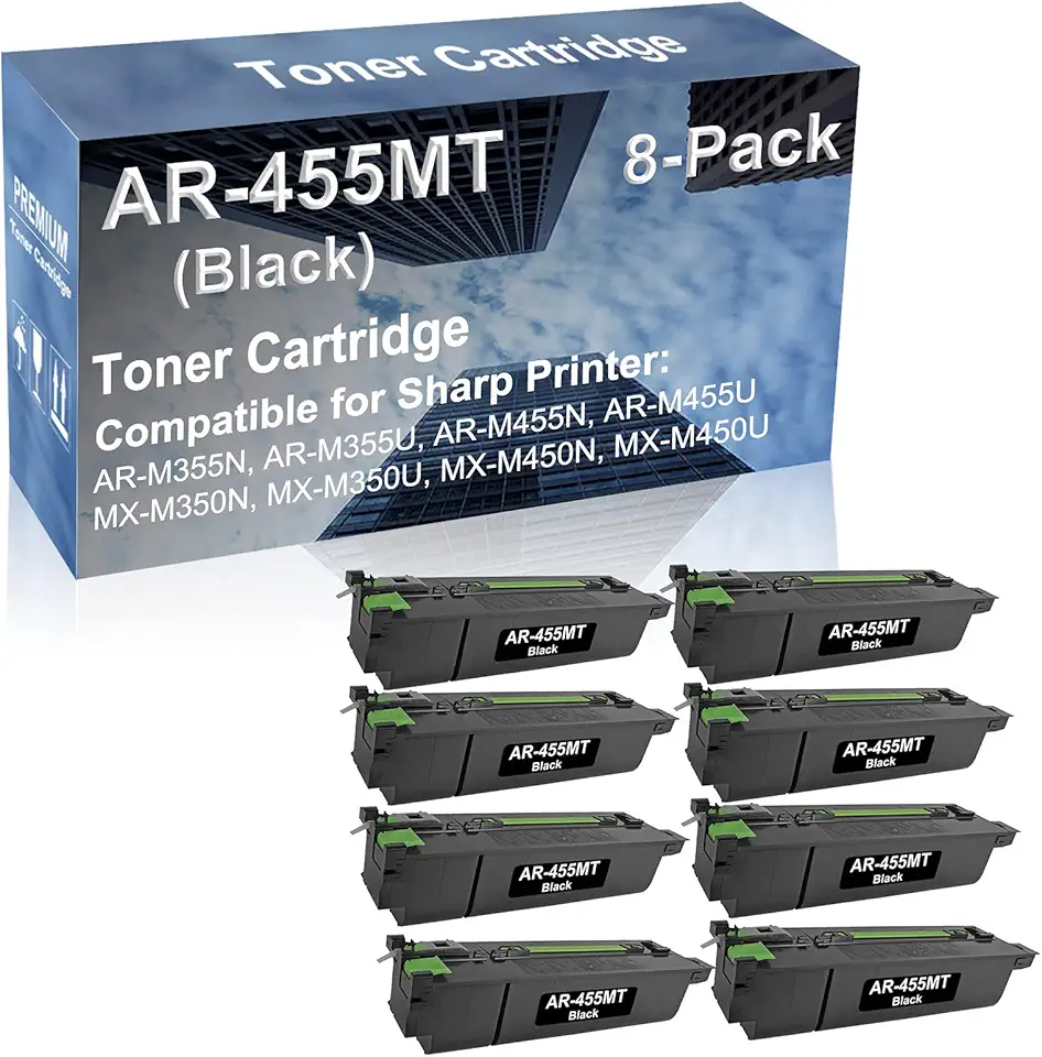 8-Pack Compatible High Capacity AR455MT AR-455MT Imaging Toner Cartridge use for Sharp AR-M355N, AR-M355U, AR-M455N Printer (Black)