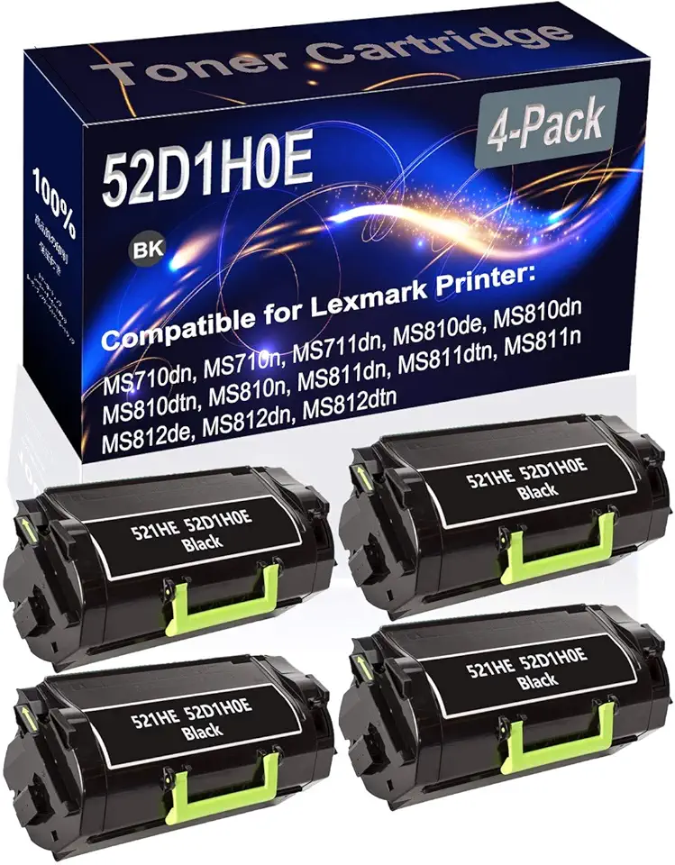 4-Pack (Black) Compatible 521HE 52D1H0E Printer Toner Cartridge (High Capacity) fit for MS710dn MS710n MS711dn MS810de MS810dn MS810dtn Printer