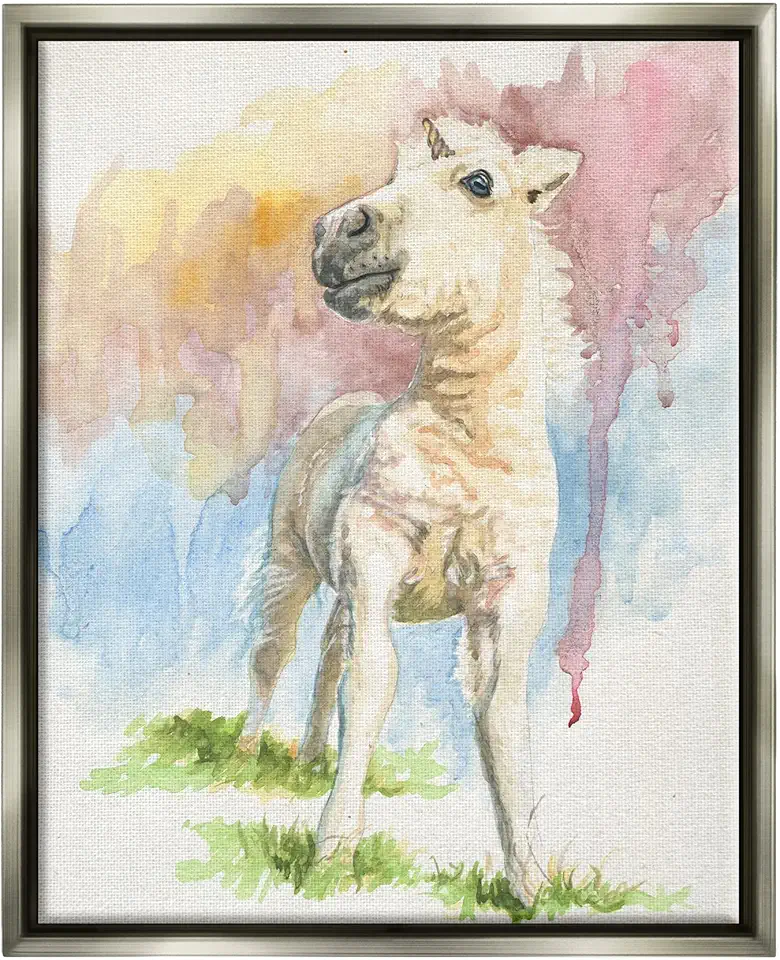 Stupell Industries Stoic Fantasy Unicorn Pastel Dripping Watercolor Detail Floating Framed Wall Art, Design By Jennifer Redstreake