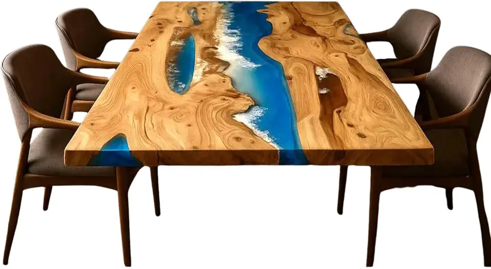 Beach House Dining Table, Personalized Sea Wave Table, Custom Live Edge Ocean Table, Rustic Coffee Desk, Kitchen Table, Gift Home, Bar Table, Unique Home Gift, Round Beach Table (40x80 inch.)
