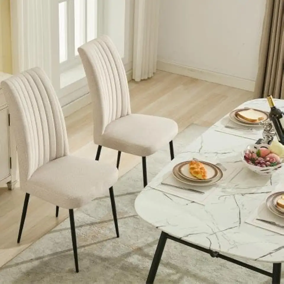 Modern Dining Chairs,Upholstered Tufted Fabric Side Chair & Sturdy Stable Metal Legs,Ergonomic Large Backrest Seat Design,Comfortable & Durable for Everyday Use in Contemporary Settings,Beige-Velvet-