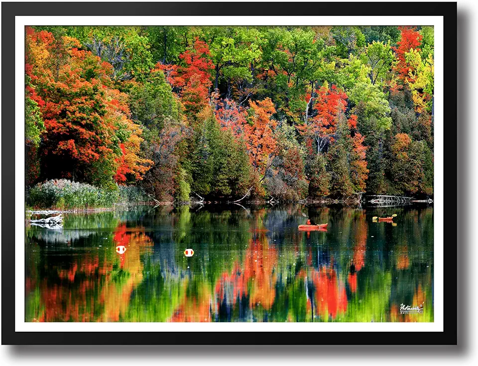 Photonability® Fall Foliage Trees Reflection Water Green Lakes State Park New York USA Kayak Sunset Wall Art Gallery Giclee Framed Fine Art Print NO Matting (41.75 x 61.75 x 0.875 inches)