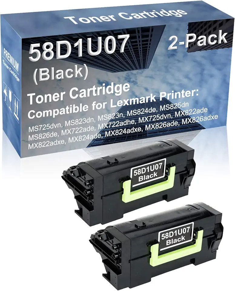 2-Pack Compatible High Capacity MX822adxe MX824ade MX824adxe MX826ade MX826adxe Printer Toner Cartridge Replacement for 58D1U07 Printer Cartridge (Black)