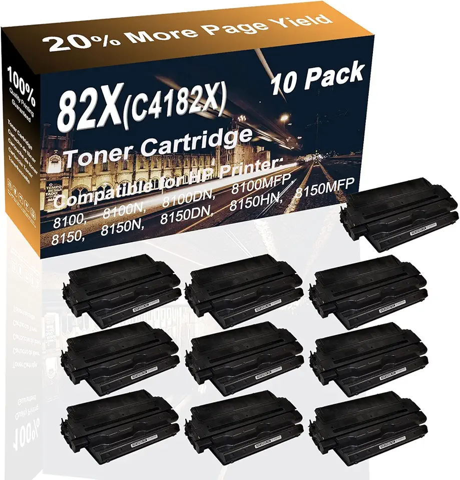 10-Pack (Black) Compatible 8100MFP, 8150, 8150N Toner Cartridge High Capacity Replacement for HP 82X (C4182X) Toner Cartridge