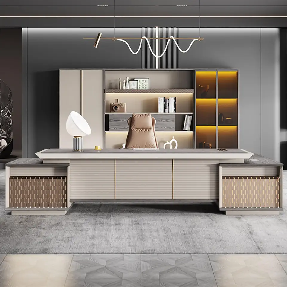 L Shaped Wood Executive Office Desk, Computer Desk with File Drawers, Writing Study Table Large Business Furniture for Study, Work