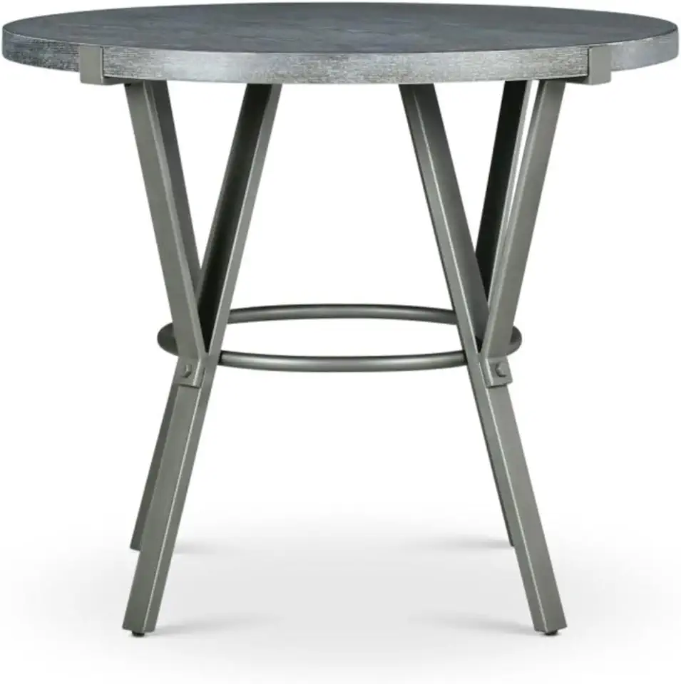 Round Counter Table with Circular Stretcher for Stability, Asian Ash Veneer Top & Powder-Coated Iron Base, Compact Design for Kitchen or Dining Room Areas