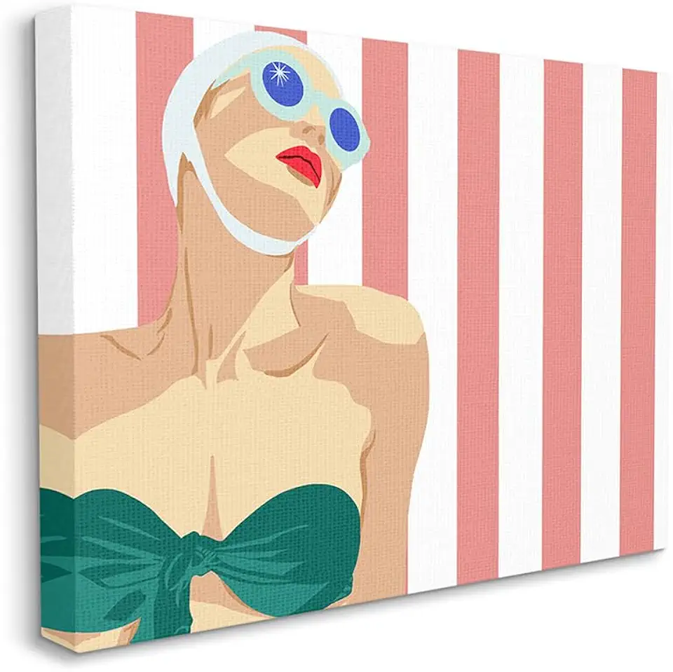 Stupell Industries Pop Vintage Female Swimsuit Bold Red Stripes, Design by Jen Bucheli Canvas Wall Art, 36 x 48, Multi-Color