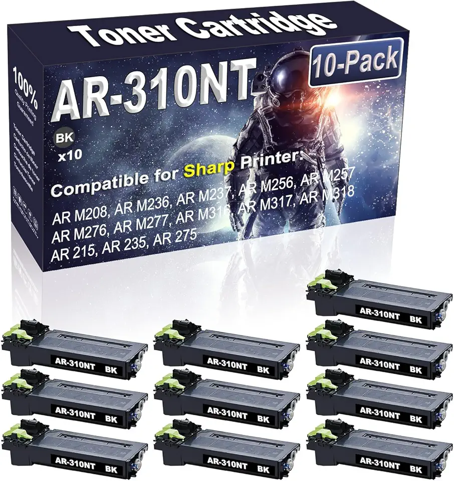 10-Pack (Black) Compatible High Yield AR-310NT AR310NT Imaging Toner Cartridge Use for Sharp AR M208 AR M236 AR M237 AR M256 AR M257 AR M276 AR M277 AR M316 AR M317 Printer (25,000 Pages)