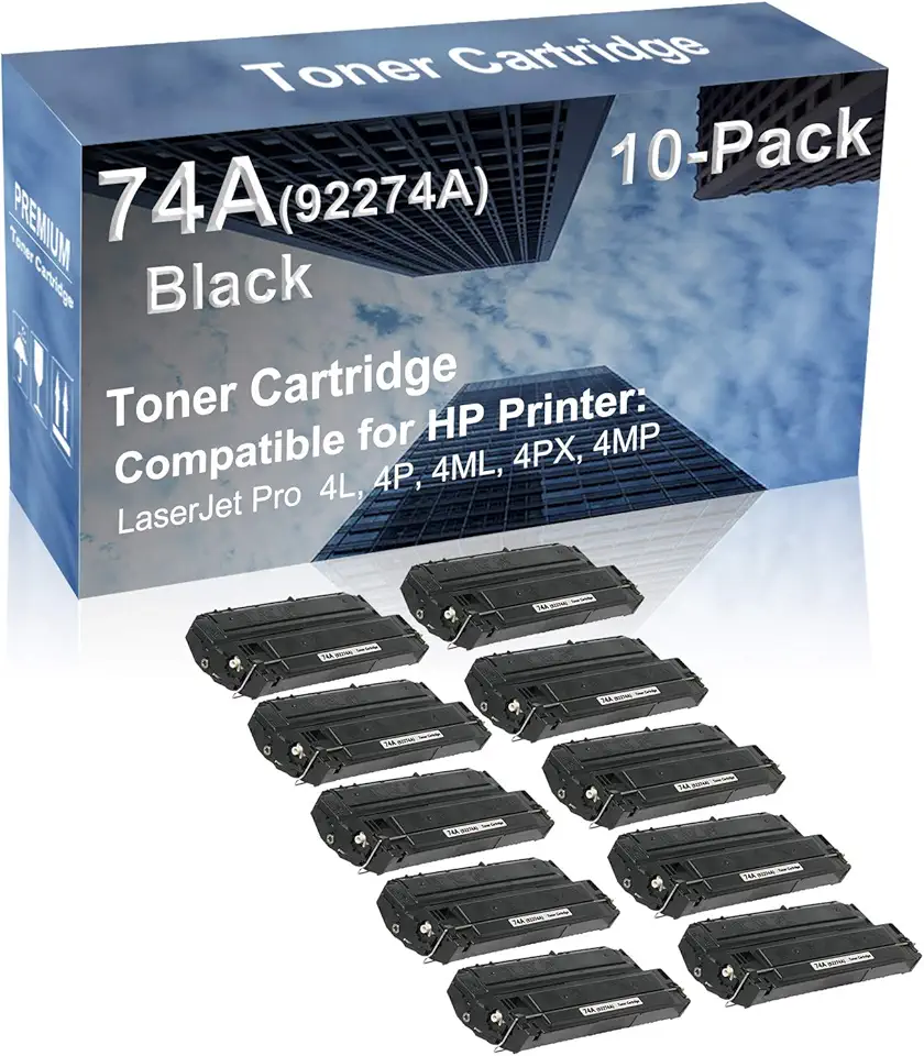 10-Pack Compatible High Capacity 4L, 4P, 4ML, 4PX, 4MP Printer Toner Cartridge Replacement for (92274A) 74A Printer Cartridge (Black)