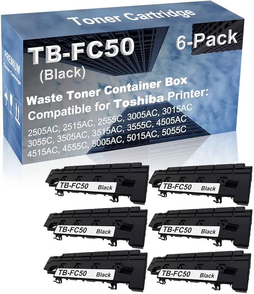 6-Pack Compatible High Capacity TB-FC50 TBFC50 Printer Waste Toner Container Box use for Toshiba E-Studio 3055C, 3505AC, 3515AC, 3555C, 4505AC Printer (Black)