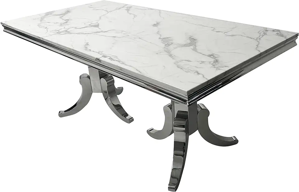 Goujxcy 70 Inch Faux Marble Dining Table, Rectangular Faux Marble Dining Room Table with Stainless Steel Base, Kitchen Table for 6-8 for Dining Room Kitchen