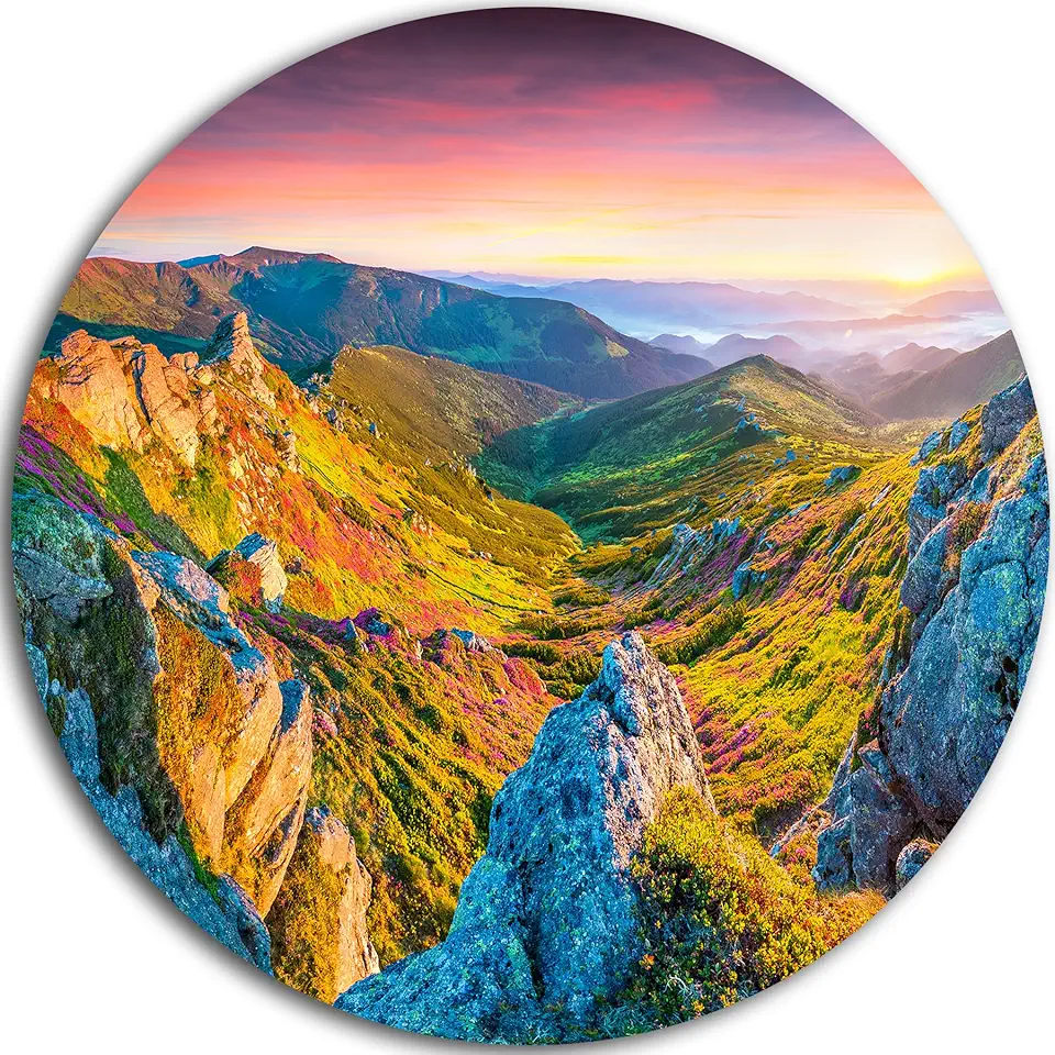 Designart Pink Rhododendron Flowers-Landscape Photo Metal Wall Art-Disc of 23, 23'' H x 23'' W x 1'' D 1P, Yellow