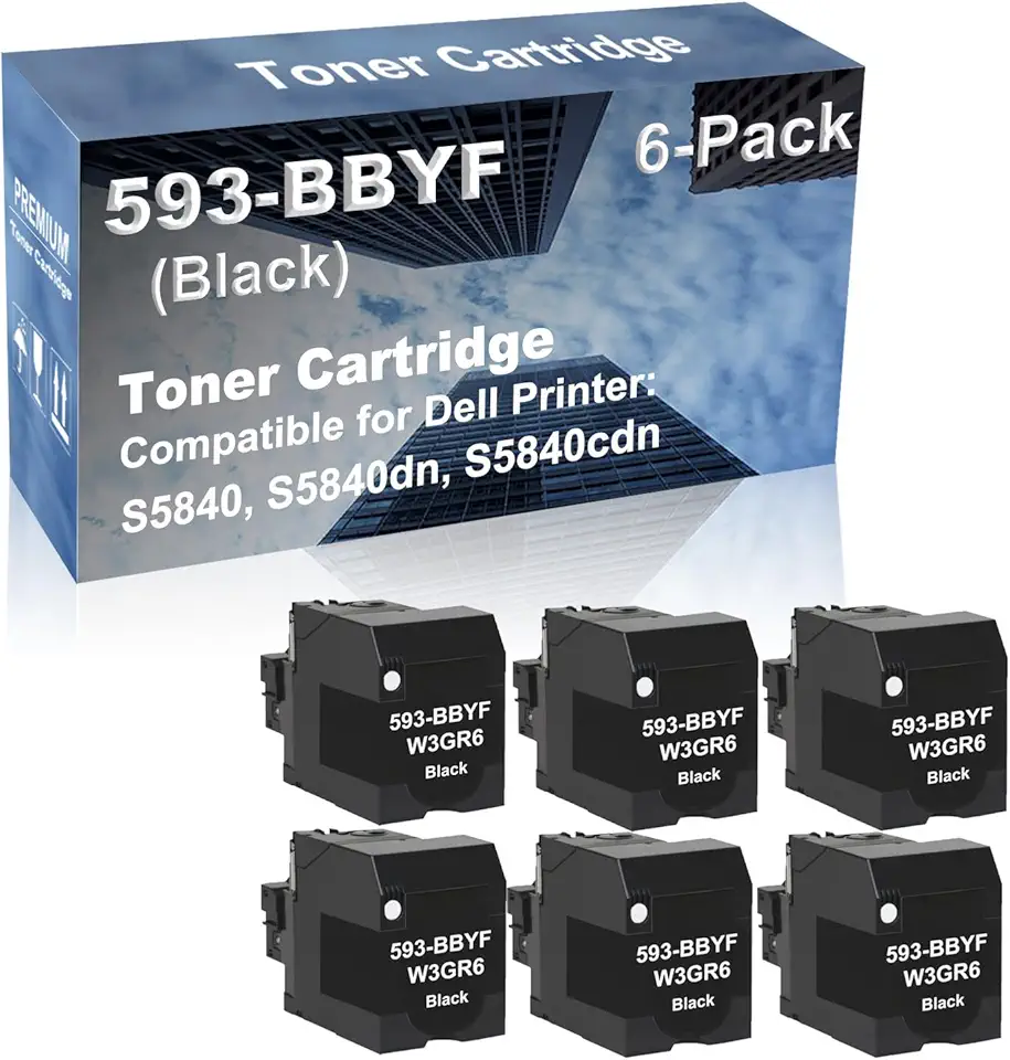 6-Pack Compatible High Capacity 593-BBYF (W3GR6) Toner Cartridge use for Dell S5840, S5840dn, S5840cdn Printer (Black)