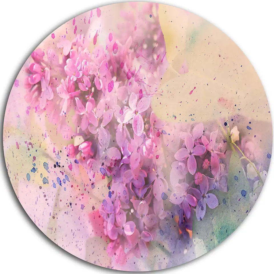 Designart Twig of Lilac Flowers-Floral Large Metal Wall Art-Disc of 23, 23'' H x 23'' W x 1'' D 1P