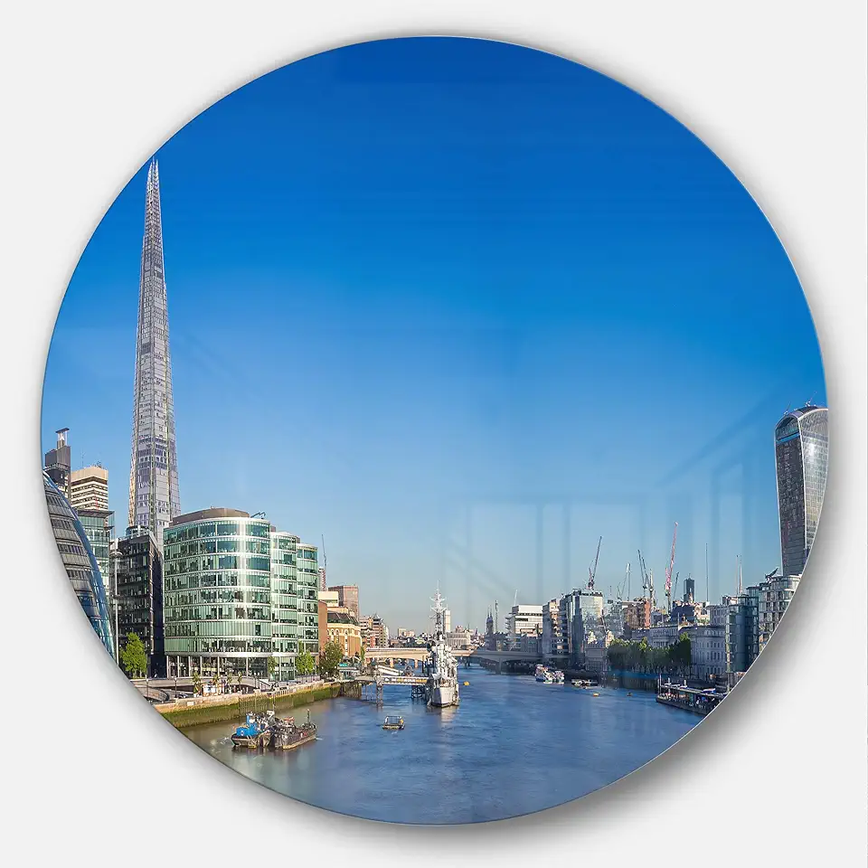 Designart London Panoramic Shot-Cityscape Photo Large Metal Wall Art-Disc of 23, 23'' H x 23'' W x 1'' D 1P, Blue