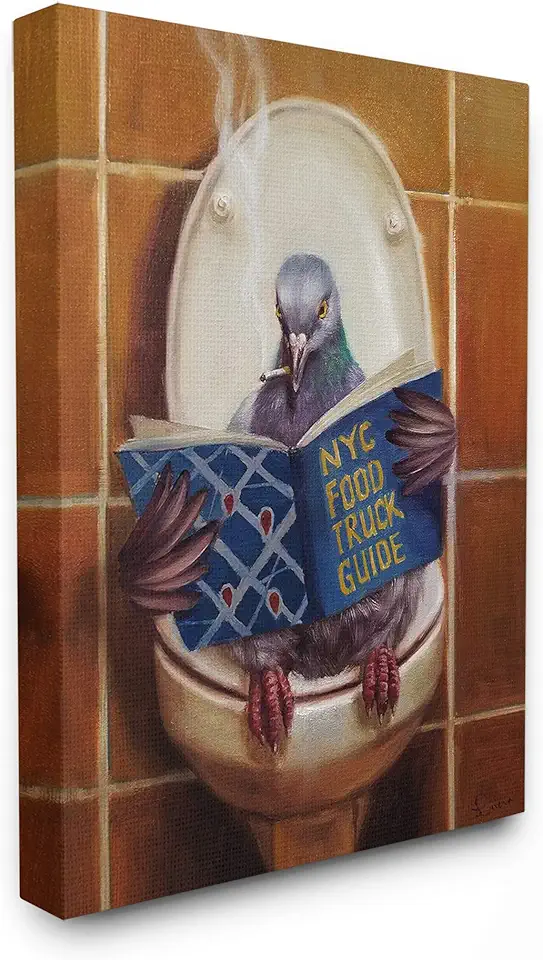 Stupell Industries Pigeon Smoking on The Toilet Reading Funny Painting Canvas Wall Art by Lucia Heffernan