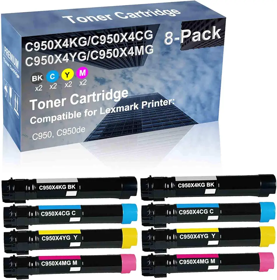 8-Pack (2BK+2C+2Y+2M) Compatible High Capacity C950X4KG+ C950X4CG+ C950X4YG+ C950X4MG Toner Cartridge Used for Lexmark C950, C950de Printer