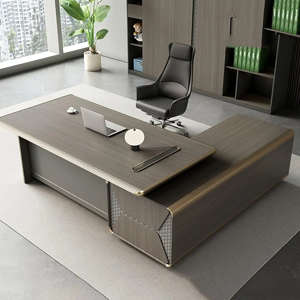 OUDINI Rectangular L Shaped Desk Writing Study Desk Computer Desk Wooden Office Desk for Home Office with Storage Cabinets