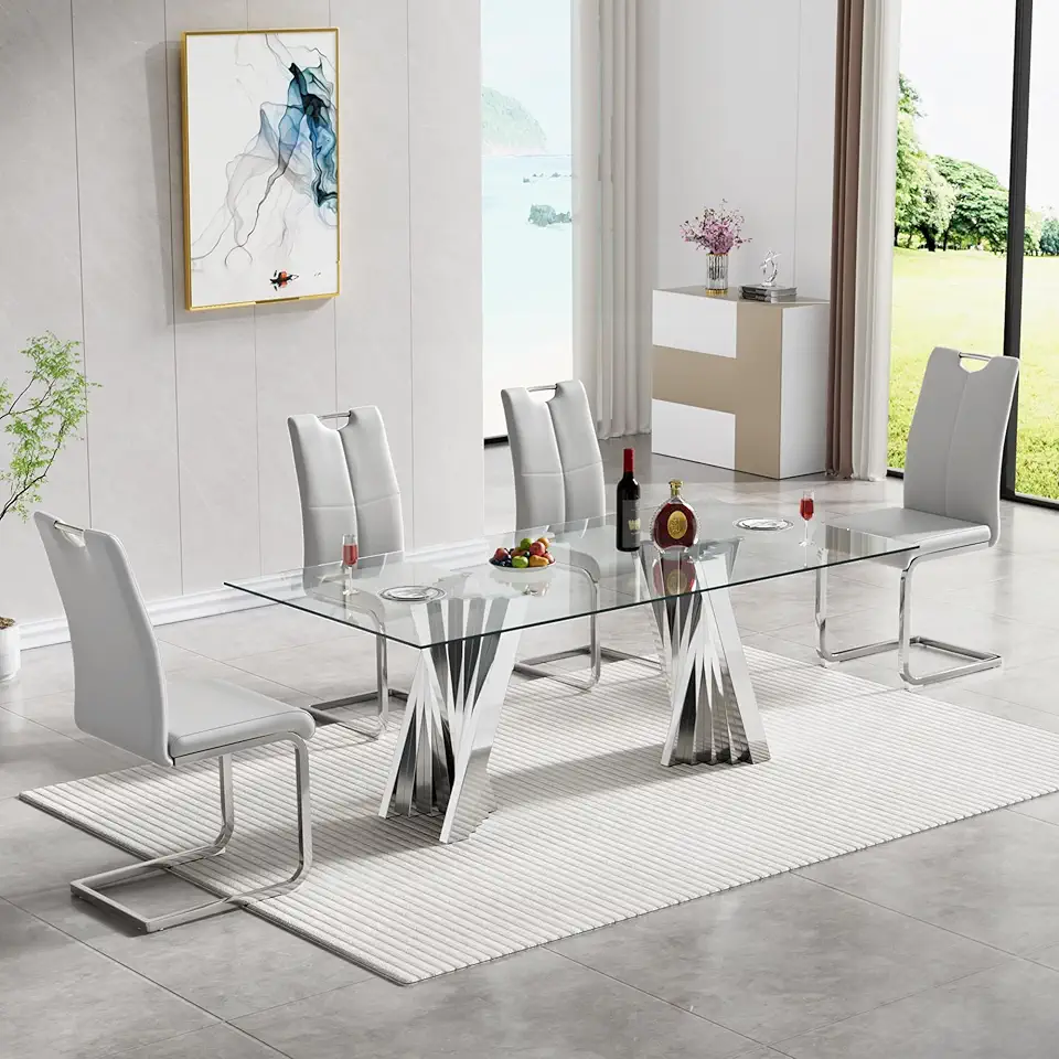 Glass Dining Table Set for 4, Modern 70