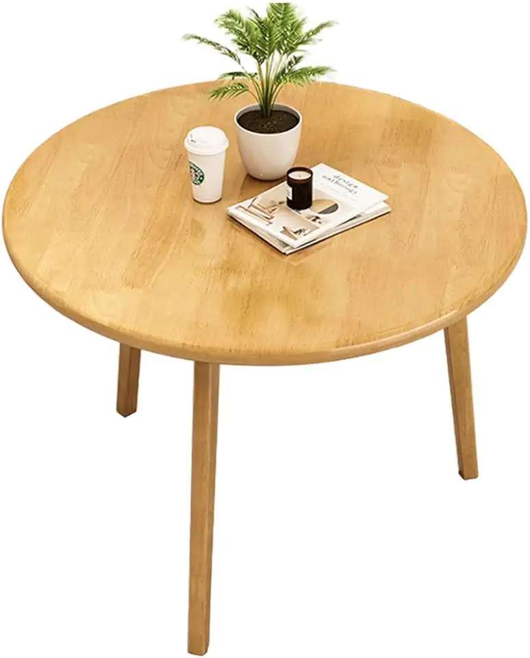 Round Dining Table - Rubber Wood Kitchen Table with Wooden Effect Top - 2-3 Seaters Rustic Dinner Table for Home Dining Room Living Room,Natural,60cm