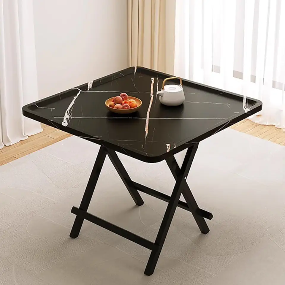 Small Household Dining Table, Retro Living Room Folding Table, Easy to Store And Stable Simple Square Desk, Side Table, Suitable for Indoor And Outdoor, 60/70/80cm ,60*60*74CM, black texture