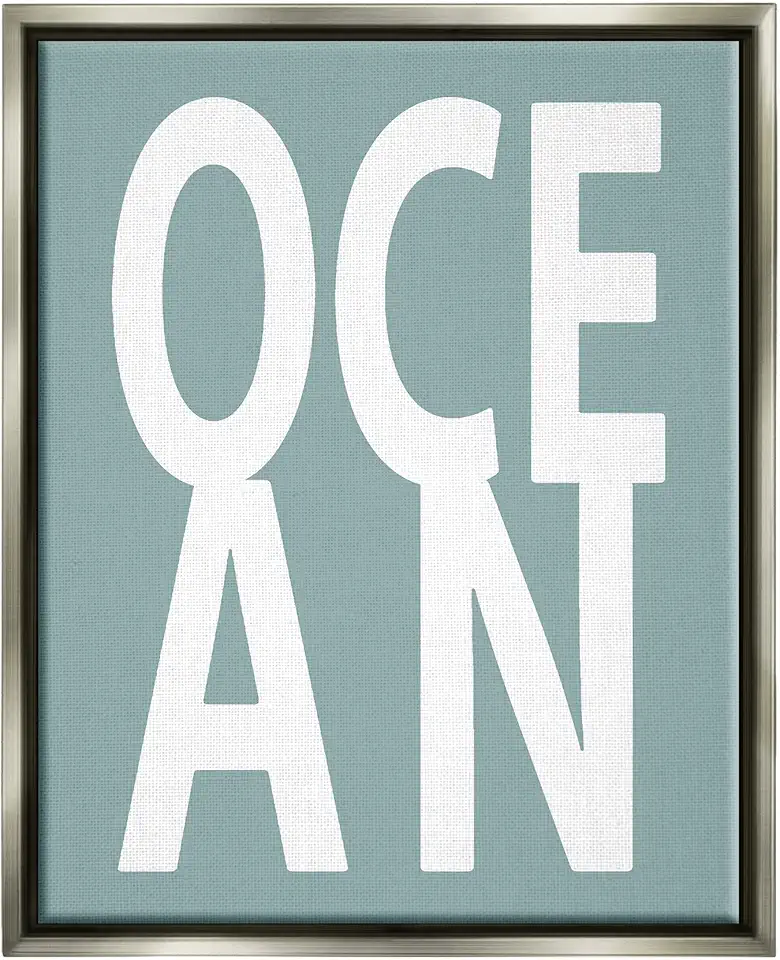 Stupell Industries Ocean Beach Text Letters Phrase Framed Floater Canvas Wall Art, Design by Jamie MacDowell