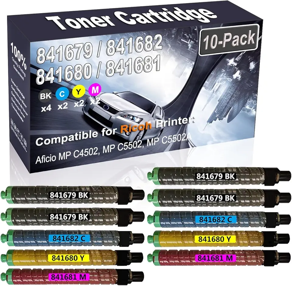10-Pack (4BK+2C+2Y+2M) Compatible High Yield 841679 841682 841680 841681 Printer Toner Cartridge use for Ricoh Aficio MP C4502 MP C5502 Printers