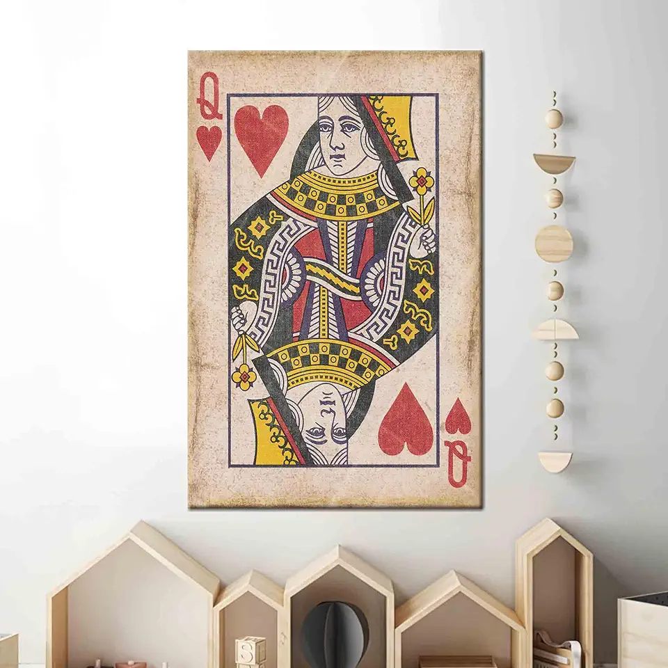Abstract Queen Playing Card Printed Canvas for Modern Play Room Wall Decor - 1PC - 100x235