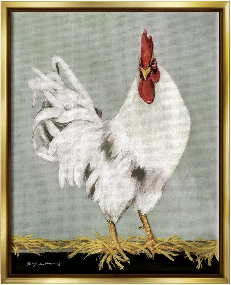 Stupell Industries White Rooster Farmhouse Animal Framed Floater Canvas Wall Art, Design by Stephanie Workman Marrott