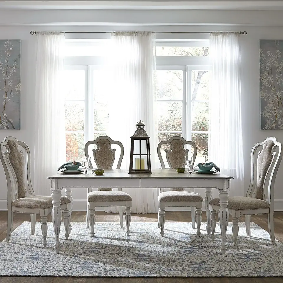 Liberty Furniture Magnolia Manor Dining Room 5 Piece Rectangular Table Set with 4 Upholstered Side Chairs - Antique White & Weathered Bark