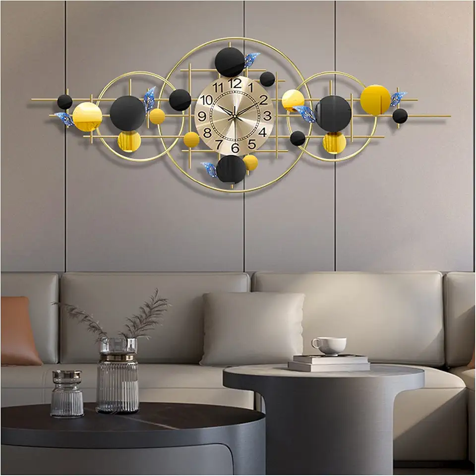 120X46CM Large Wall Clock, Silent Non-Ticking Metal Wall Clocks, Modern 3D Art Irregular Quartz Decorative Clocks for Bedroom Living Room Office,A