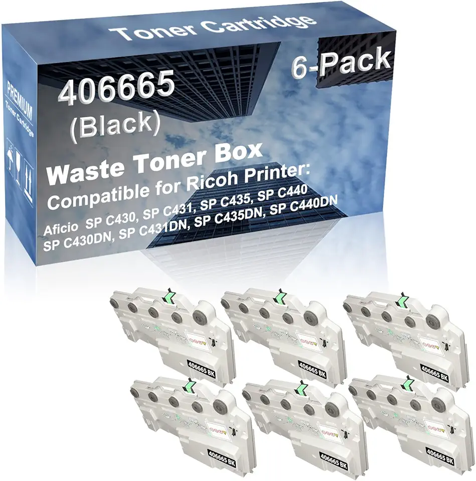 6-Pack Compatible High Capacity 406665 Waste Toner Container Box use for Ricoh Aficio SP C430, SP C431, SP C435 Printer (Black)