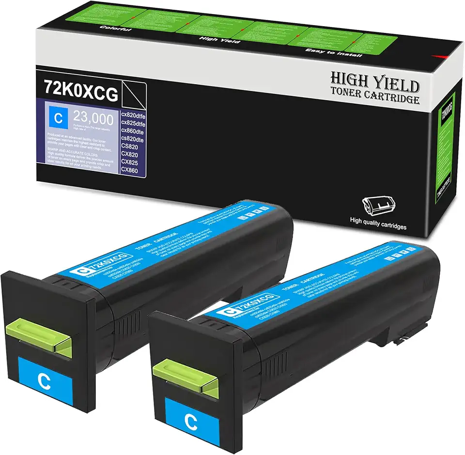 CX820 (72K0XCG) Cyan Toner Cartridge, Compatible 2 Pack 72K0XCG Replacement for cx820dtfe cx825dtfe cx860dte cs820dte CS820 CX820 CX825 CX860 Printer| Up to 23,000 Pages 1 Each