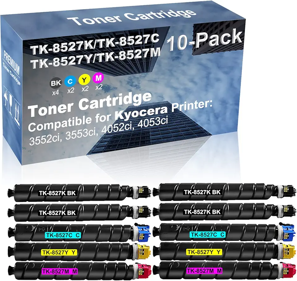 10-Pack (4BK+2C+2Y+2M) Compatible 3552ci, 3553ci Printer Toner Cartridge High Capacity Replacement for Kyocera TK-8527 (TK-8527K+ TK-8527C+ TK-8527Y+ TK-8527M) Toner Cartridge