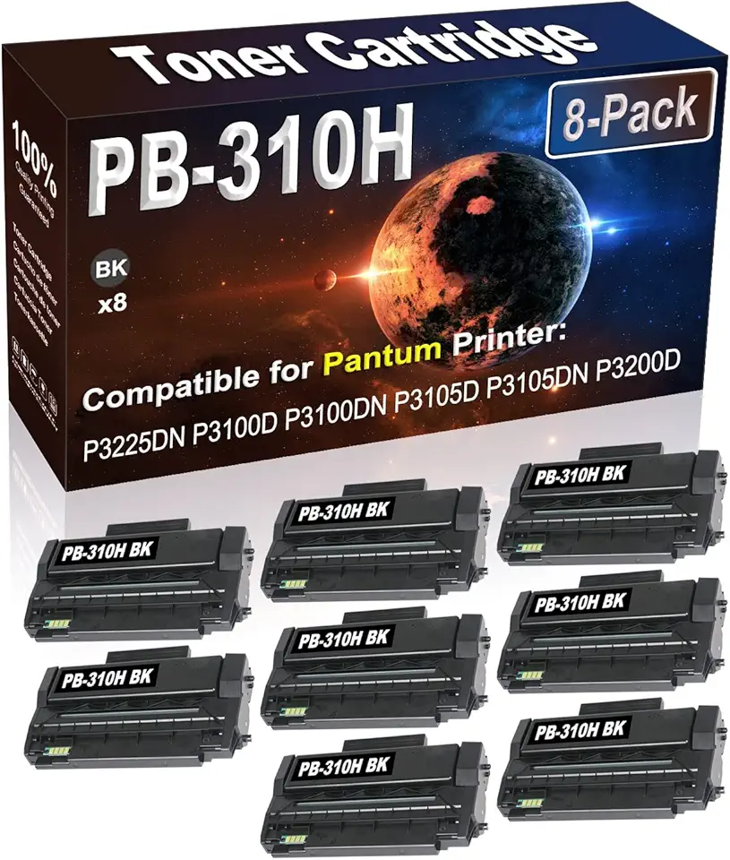 8-Pack (Black) Compatible PB-310H PB310H Printer Toner Cartridge (High Capacity) fit for Pantum P3225DN P3100D P3100DN P3105D P3105DN P3200D Printer