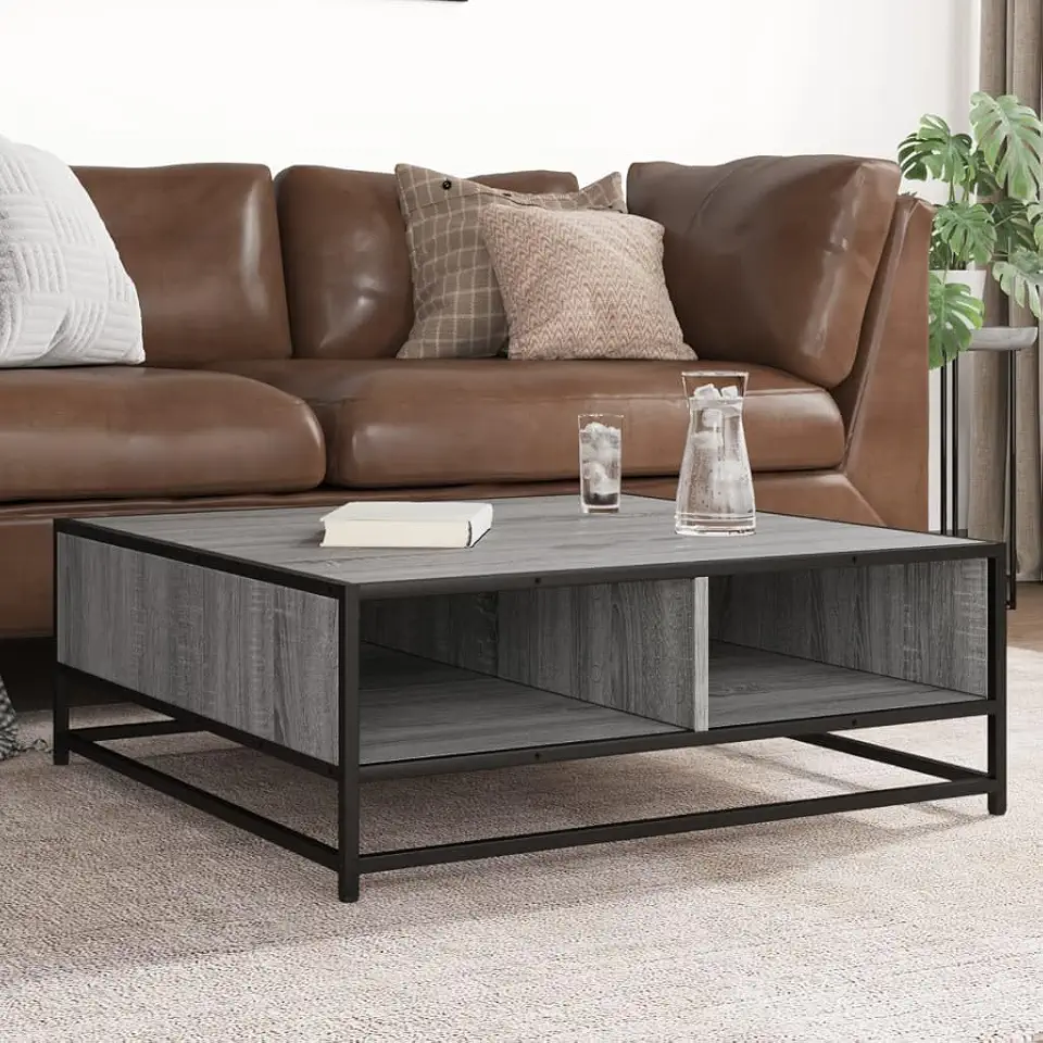 Coffee Table Grey Sonoma and Black Engineered Wood and Metal Living Room Furniture Dining Table Living Room Decor for Office Balcony