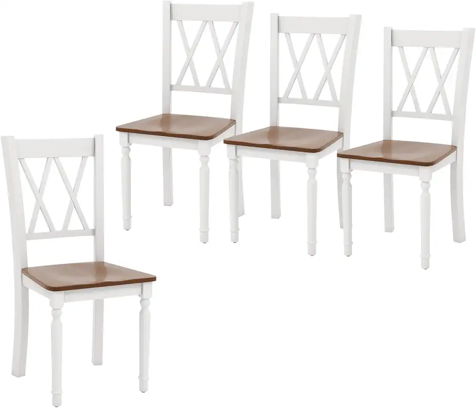 Nightcore Farmhouse Kitchen & Mid-Century Dining Chairs Set of 4, Double-X Back, Rubber Wood Seat & Acacia Wood Legs, Heavy Duty for Home & Restaurant, White