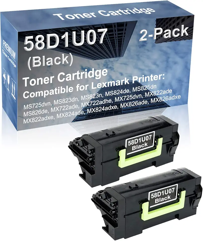 2-Pack Compatible High Yield MS826de MX722ade MX722adhe MX725dvn MX822ade Printer Cartridge Replacement for 58D1U07 Toner Cartridge (Black)