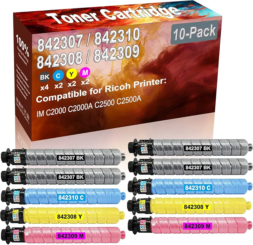10-Pack (4BK+2C+2Y+2M) Compatible IM C2000 C2000A Laser Printer Toner Cartridge (High Capacity) Replacement for Ricoh 842307 842310 842308 842309 Printer Toner Cartridge