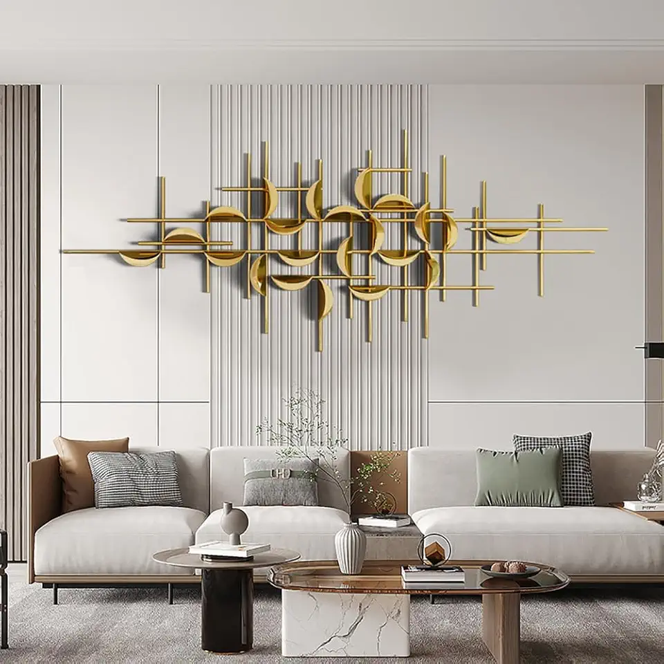 Large Metal Wall Art Geometric Abstract Wall Decor for Living Room, 3D Irregular Gold Lines Semicircle Wall Hanging Sculptures Modern Wall Decoration Artwork for Bedroom Office,180CM ()