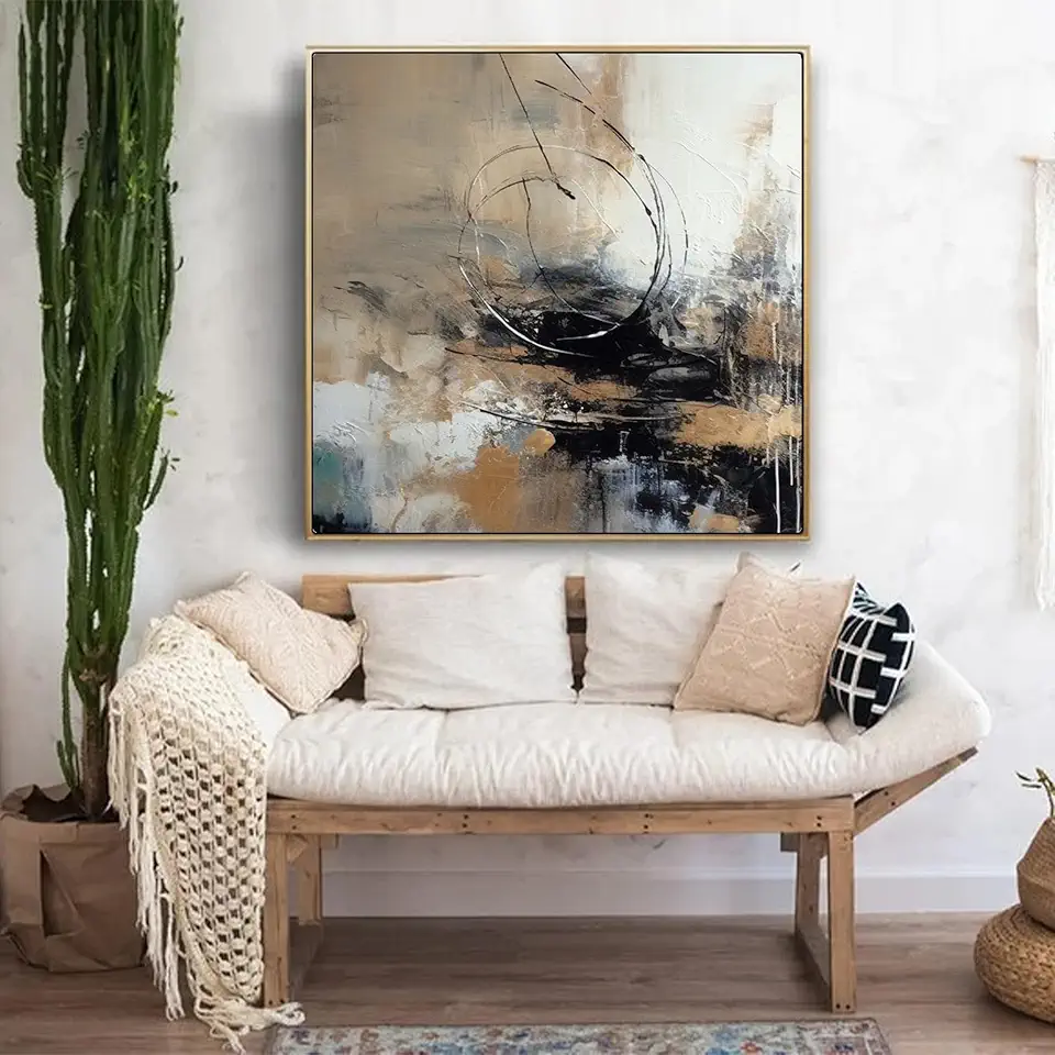 Extra Large Black Brown Abstract Wall Painting,Abstract Art,Neutral Minimalist Art,Office Wall Decor,Textured Wall Art,Unstretched,Frameless,(183X183cm) 72X72Inches