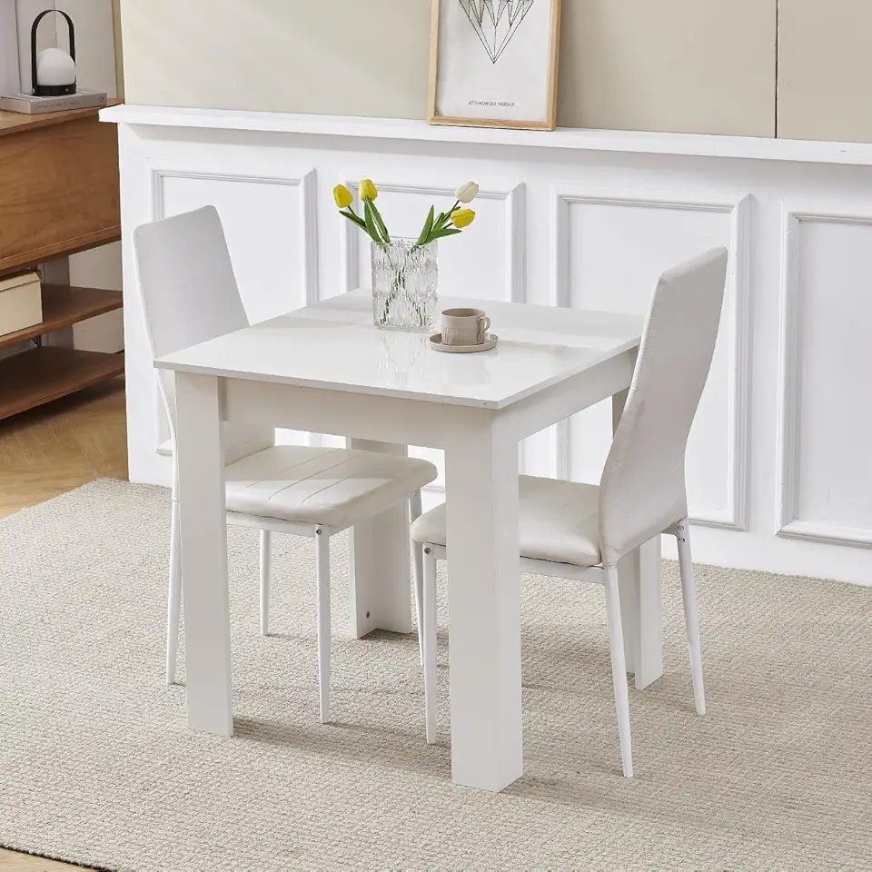 Square Dining Table and Chairs,High Gloss Wood Dining Room Table and Chairs Set of 2 for Small Space Space Saving Home Furniture