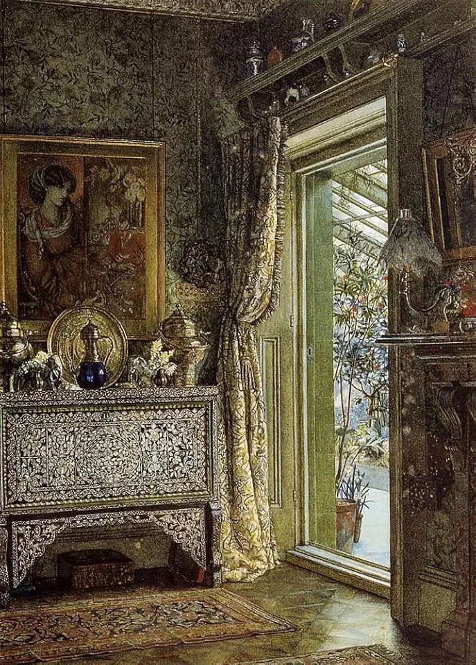 Toperfect 3 Paintings Drawing Room Holland Park interior design room Lawrence Alma Tadema Oil Art on Canvas - Famous Artworks -Size04, $50-$2000 Hand Painted by Art Academies' Teachers