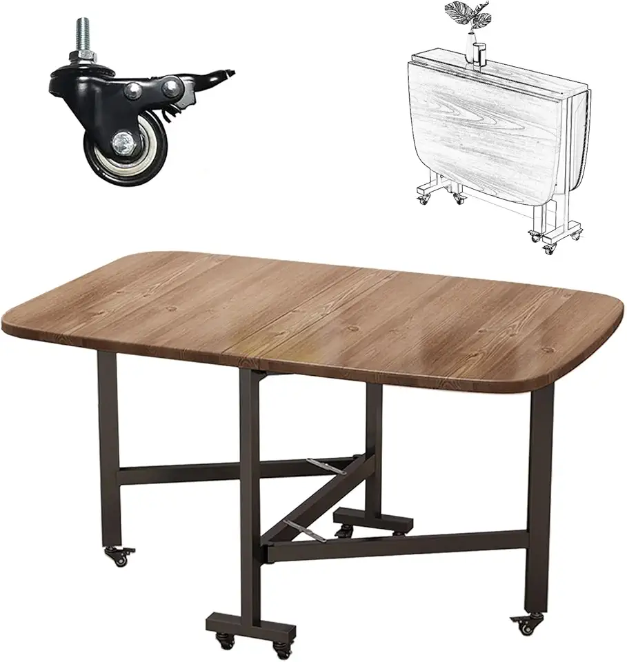 Folding Dining Table, Space Saving Dining Tables For Small Spaces, Movable Rectangle Kitchen Table, Drop Leaf Dining Table For 4-6, Space-Saving Design For Kitchen, Easy To Carry(Walnut,100x60x75cm)