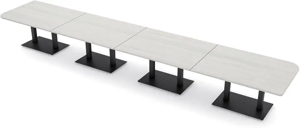 20 Person Duo Shaped Modular Boardroom Table | Asymmetric Rectangle Conference Table with Matte Black Square Metal Bases | Harmony Series | Scratch-Resistant | Lakeland Salt – 20’