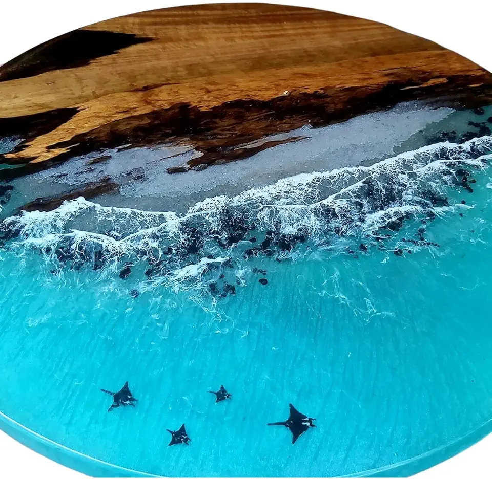 Manta Ray Ocean Table, Coffee Table, Flock of Rays Swimming Resin Table, Large Epoxy Resin Wood Table, Epoxy Resin Ocean Table, Deep Blue Sea, Stingray Table (60 inch, Without Stand)