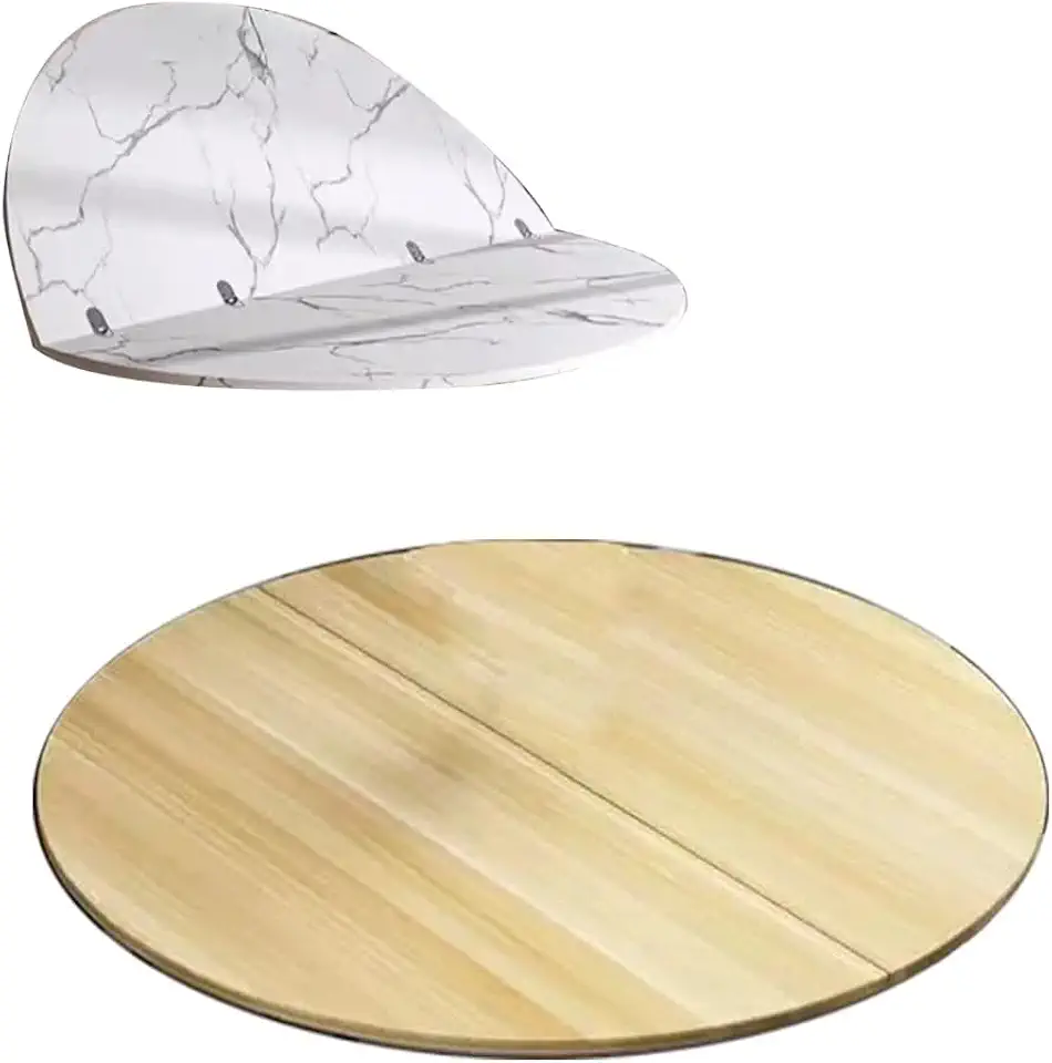 30in 36in 40in Round Foldable Tabletop Large Wood Table Top, Marble Texture Table Top, Dining Table Temporary Extender, Replace Tabletop, Two-Fold(Wood,100cm (39in))