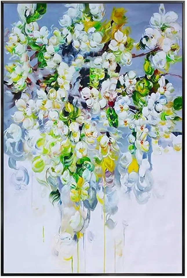 TYUHDUYUR Colorful Green Flowers Thick Landscape Gray Canvas Hand-Painted Oil Painting Frameless Canvas Wall Decoration (Color : D, Size : 50x75cm Frameless) (D 50x75cm frameless)