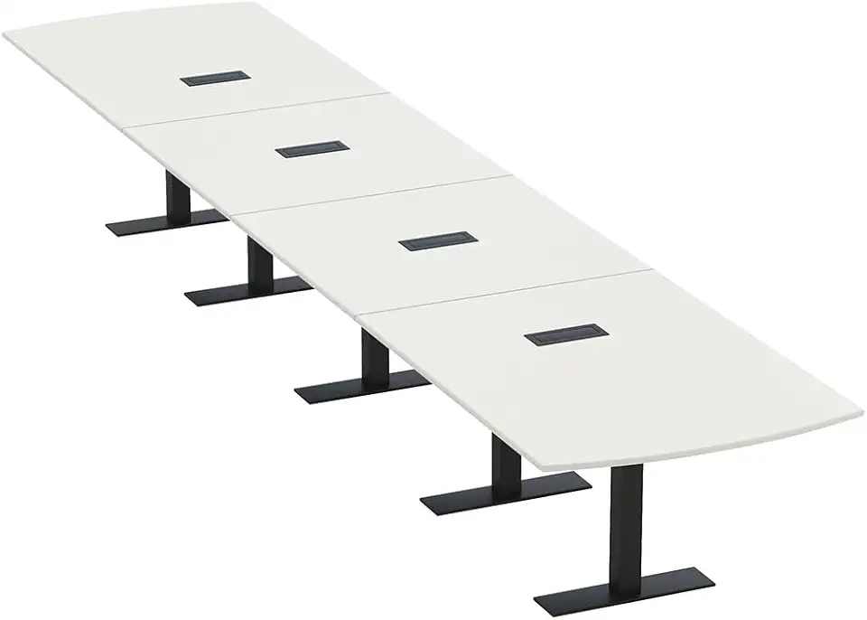20 Person Arc Rectangle Conference Table with Power & Data | Matte Black Metal T-Bases | Harmony Series Modular Meeting Boardroom Tables for Offices, Conference Rooms, and Homes | White – 20ft